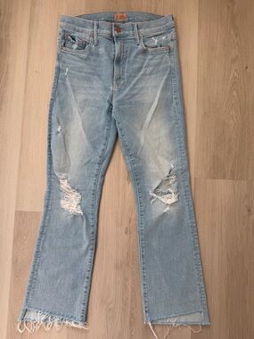 MOTHER Light Wash Ripped Straight Leg Jeans